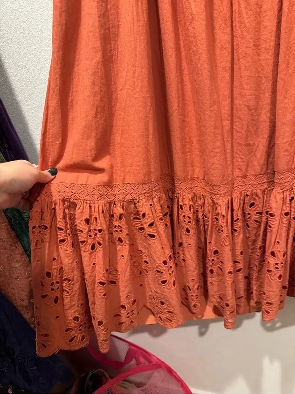 American Eagle Catie Corset Eyelet Midi Dress Terracotta L NWOT - Image 5