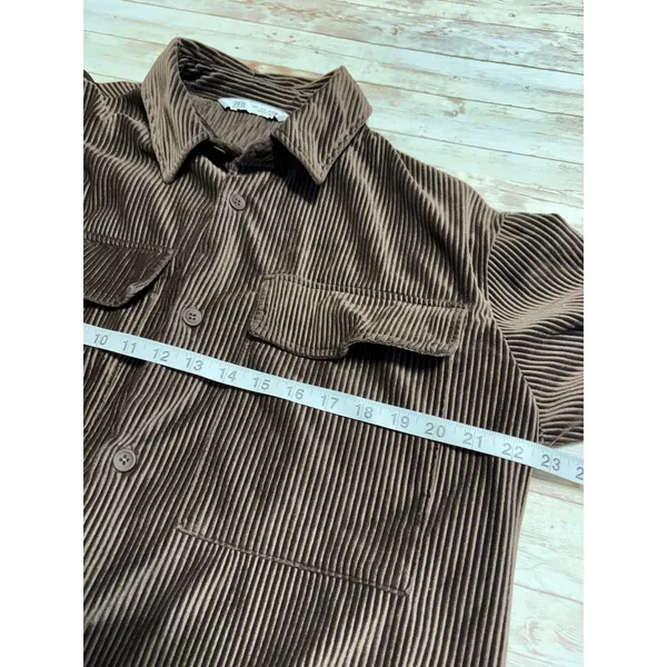 Zara Oversized Corduroy Shacket Button Down Shirt Small Chocolate Brown - Image 6
