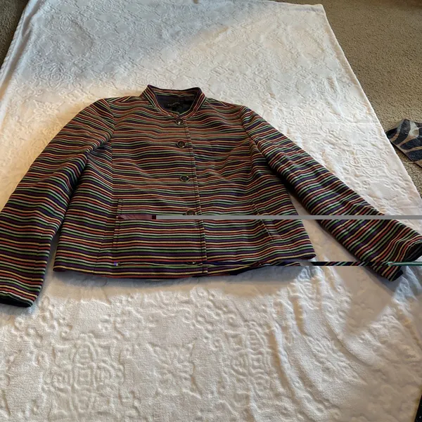 Talbot's Multicolor striped Long Sleeve Button Front Mandarin Collar Blazer 12 - Image 3