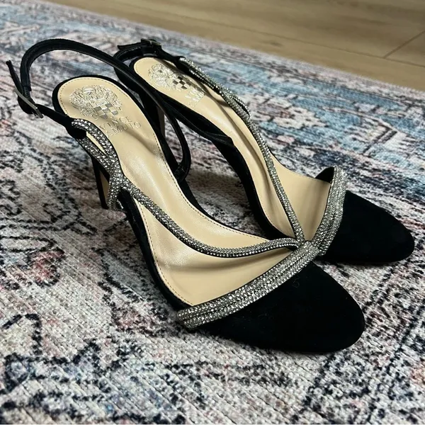 Vince Camuto Womens Luanna Black Suede Rhinesone Sandals Heels Shoes 9.5 NWOT - Image 2