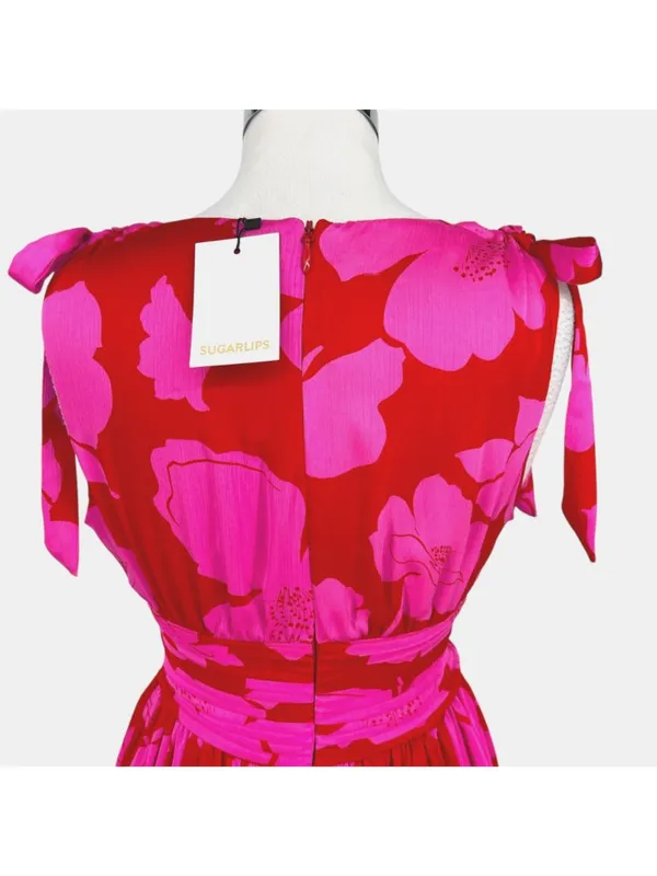 Sugarlips Caribbean Crush Descanso Pleated Maxi Dress Pink Red Size Small NWT - Image 8