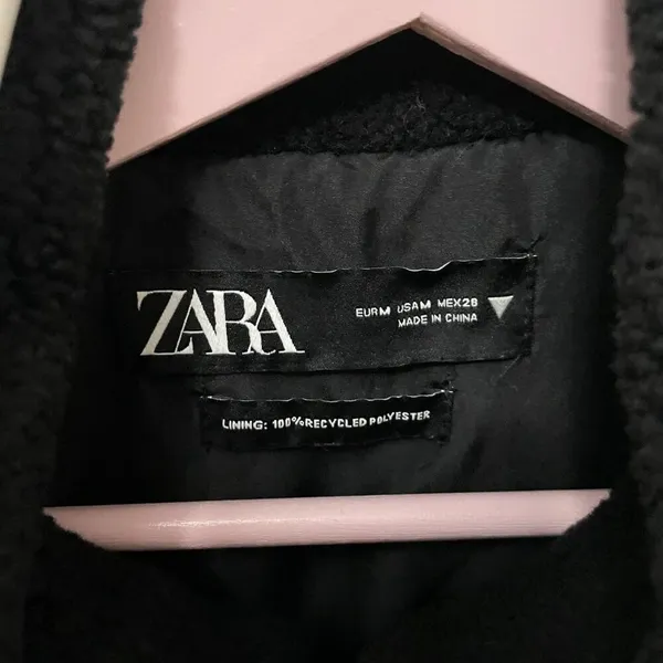 ZARA Contrast Pocket Fleece Jacket Black White Leopard Size M - Image 3