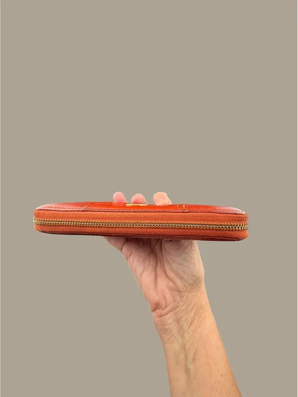 Coach Orange Leather Zip-Around Wallet with Gold Hardware - Image 6