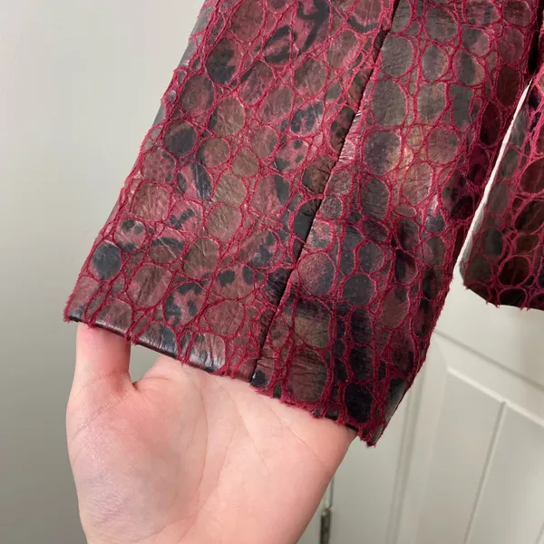 Vintage Birch Hill deep red delicate faux leather scale textured button‎ jacket - Image 2