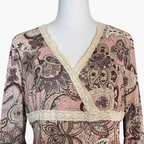 Vintage Sonora Mesh Babydoll Top Large Paisley Lace Trim Whimsigoth Fairy Grunge - Image 3