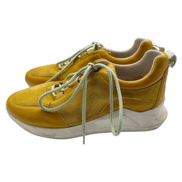 Anthropologie Mustard Yellow Suede Low Top Sneakers Women’s US 7.5 Euro 38 - Image 2