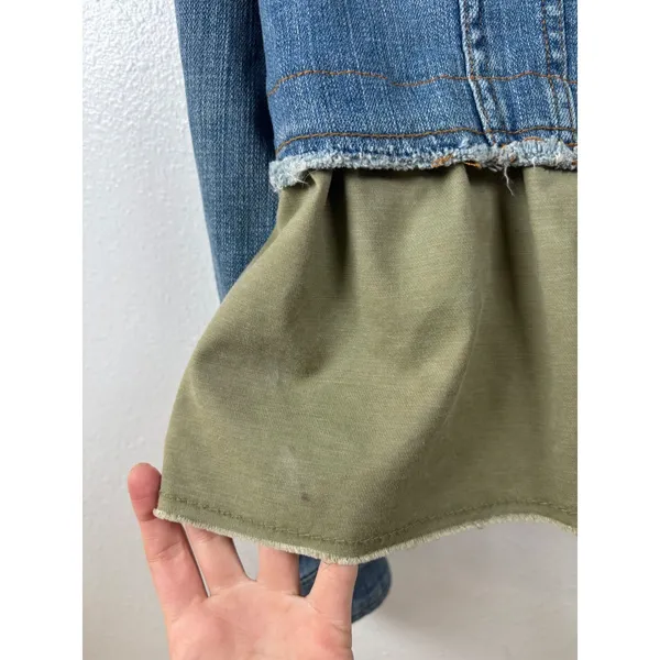 Pilcro and the Letterpress Small Denim Jacket Olive Green Ruffle Hem‎ Womens - Image 9