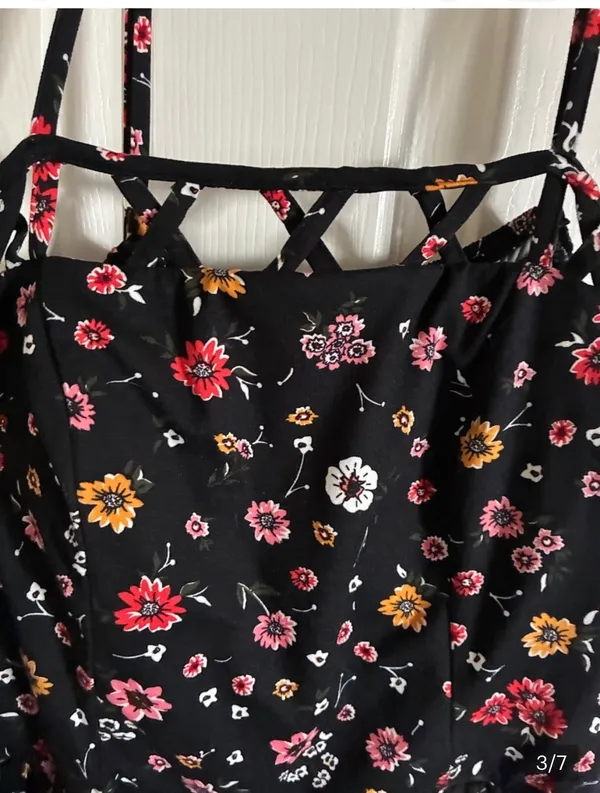 No Boundaries Black Floral Maxi Shorts Jumpsuit with Lattice Neckline - Image 5