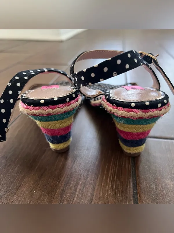 Betsey Johnson Polka Dot Rainbow Espadrille Wedge Open Toe Sandal size 6 - Image 4