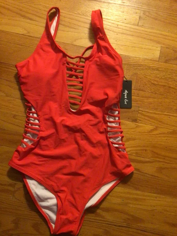 Aqua Eve Sexy One Pieve Cutout Bathing Suit- Red- New With Tags- Sz Med - Image 6