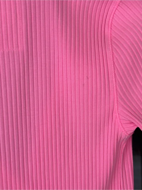 Aerie Bright Pink Ribbed Long Sleeve Henley Top neon tee crop vneck fitted - Image 6