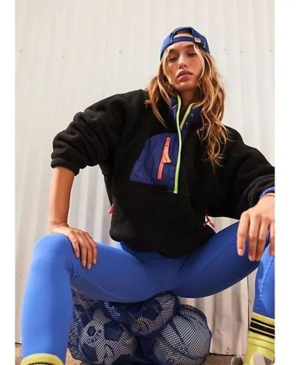 FREE PEOPLE Hit The Slopes Colorblock Pullover Black Sporty Combo Size Medium - Image 2
