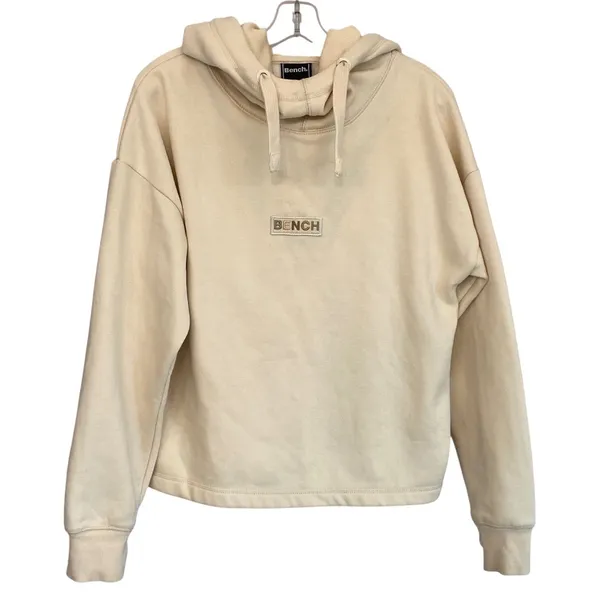 Bench Womens M Cream Cropped Pullover‎ Hoodie Sweatshirt Embroidered Logo - Image 2