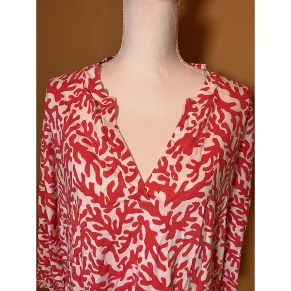 Lilly Pulitzer Odette Tunic XL Island Coral Treasure‎ Coral white V-Neck Top - Image 3