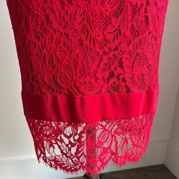 Nicole Miller Red Short Sleeve Combo Dress Midi Lace Illusion Size 0 - Image 8