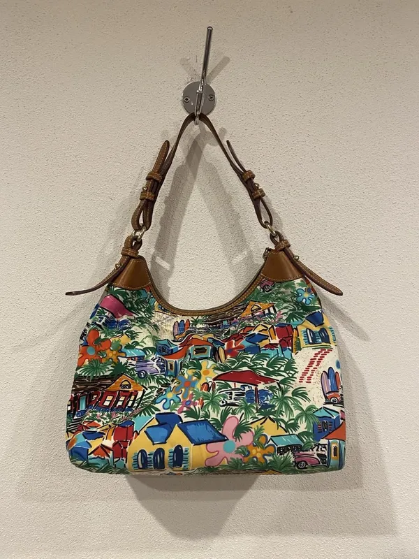 Dooney & Bourke Hobo Bag Womens Medium Multicolor Tropical Canvas Leather Purse - Image 4