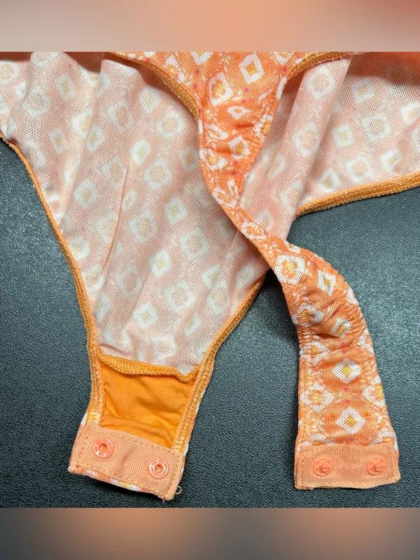 Free People Intimately Fp Size L Floral Mesh Neon Peach Corset Bodysuit - Image 7