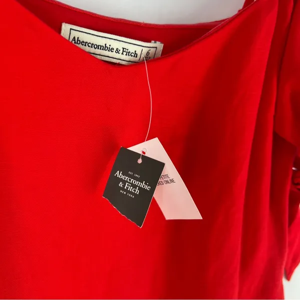 Abercrombie & Fitch Red‎ Linen Blend Off The Shoulder Sweetheart Midi Dress 6 - Image 5