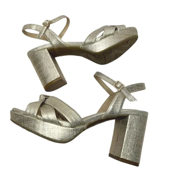 LifeStride Lucky Gold Metallic Platform Block Heel Sandals 6M Champagne - Image 6