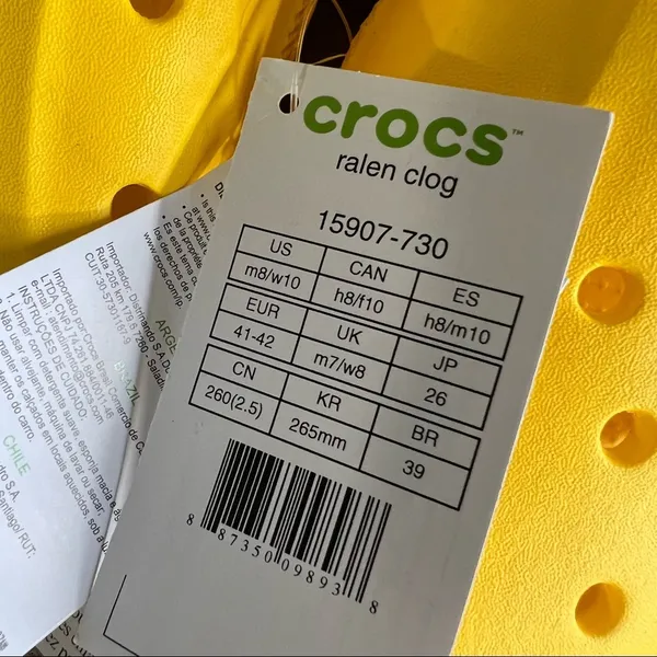 CROCS NEW Unisex Ralen Yellow Clog Size 8 or 10 #B1866 - Image 7