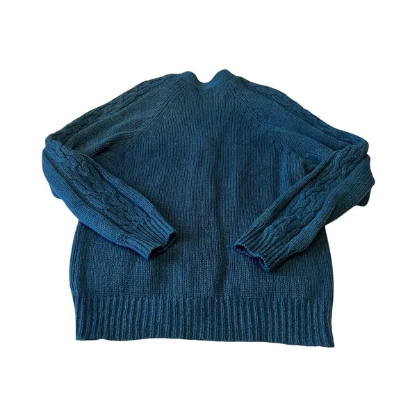 Lady‎ Avon Kenneth Gordon Teal Wool Cable Knit Cardigan Sweater Womens Large - Image 3