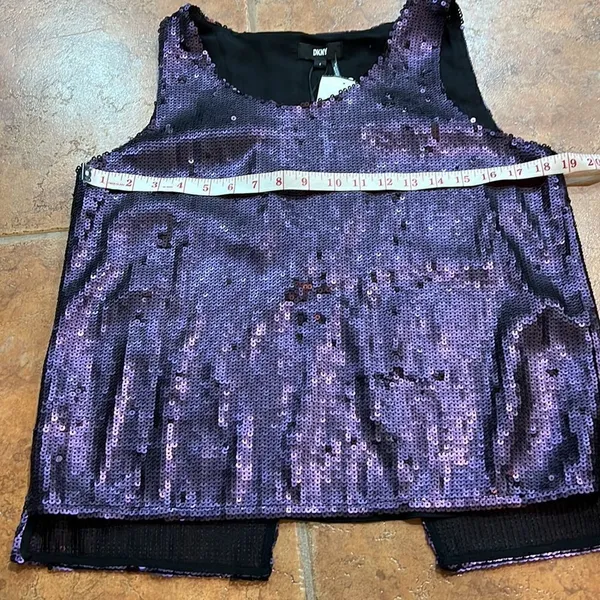 NWT DKNY Sequin Tank Top Womens Regal Purple Split Back P1JA6KDQ‎ Size S - Image 10
