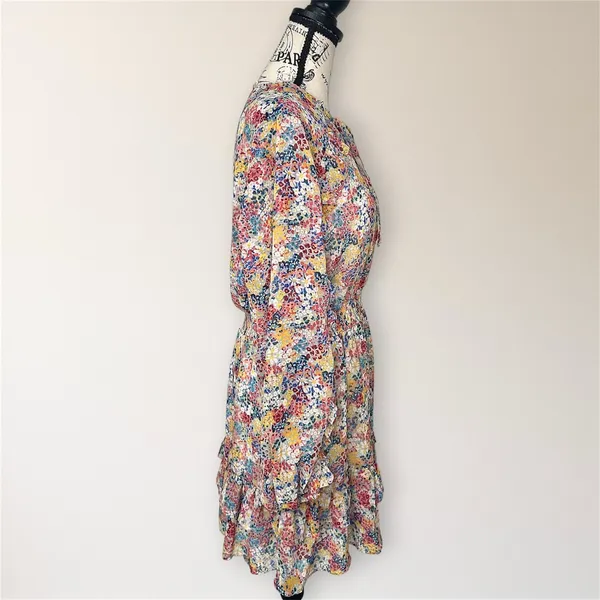 Zara Pink Blue Floral Ruffle Mini Dress Long Sleeve Smocked Tiered‎ Boho Travel - Image 6