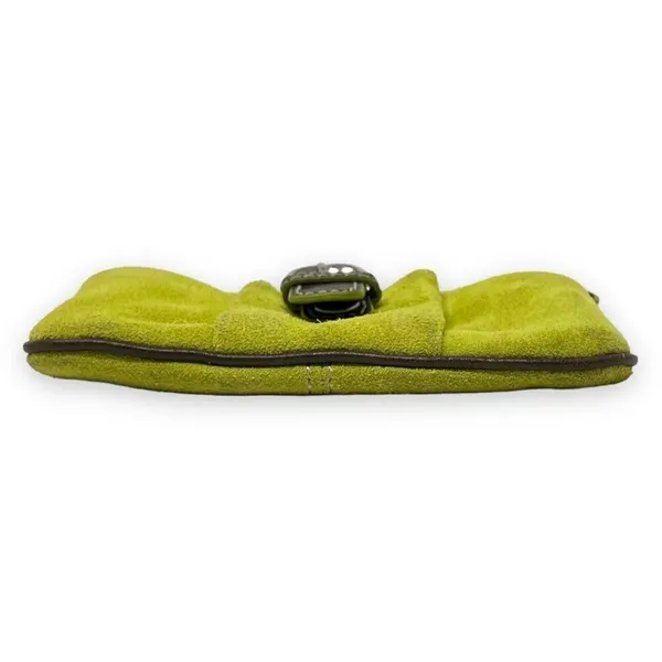 Levenger Wristlet Wallet Lime Green Suede with Brown Leather Trim and Buckle - Image 9