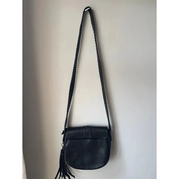 Antik Kraft Black Woven Crossbody Saddle Bag Tassel Purse - Image 5