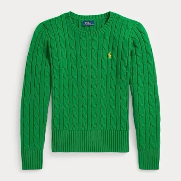 POLO RALPH LAUREN Women's S Crew Neck Cable Knit Cotton Sweater Lime Green Flaw - Image 2