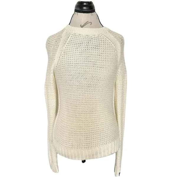 Banana Republic Sweater Wool Blend Small Ivory Knit Pullover Ribbed Waffle Fall - Image 2