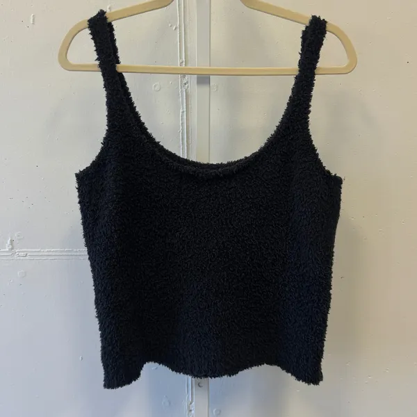 SKIMS Cozy‎ Knit Teddy Sherpa Tank Onyx Black Scoop Neck Lounge Top 2X/3X - Image 2