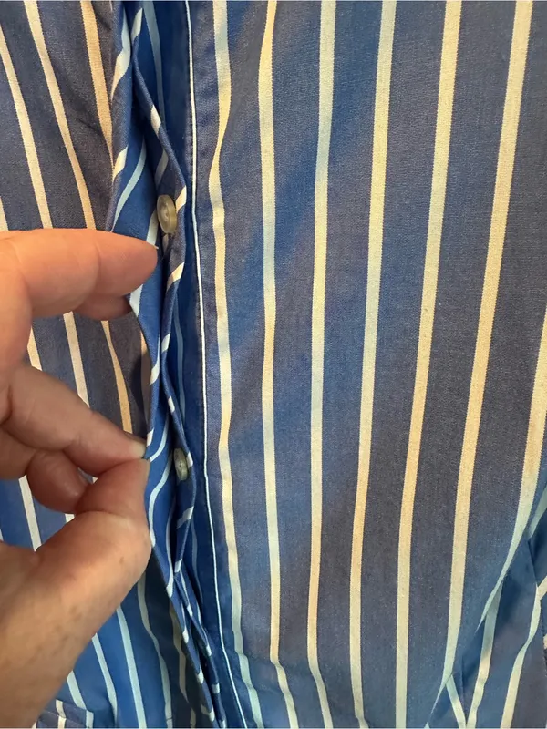 Free Assembly Blue Stripe Pleated Cotton Midi Shirtdress Long Sleeves Sz 12-14 - Image 4