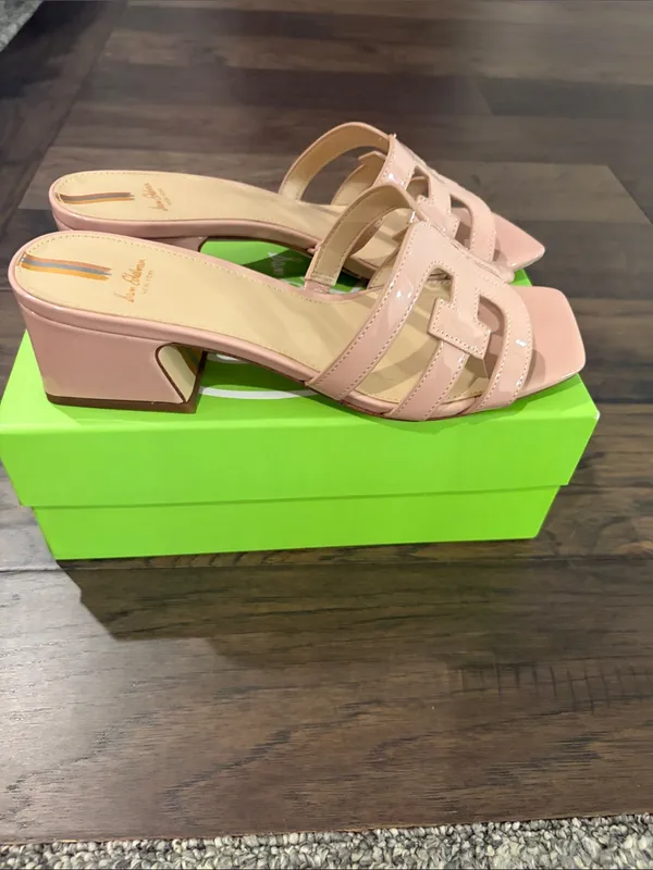 New In Box Sam Edelman Block Heel Pink Patent Slides Sz 8.5 - Image 8