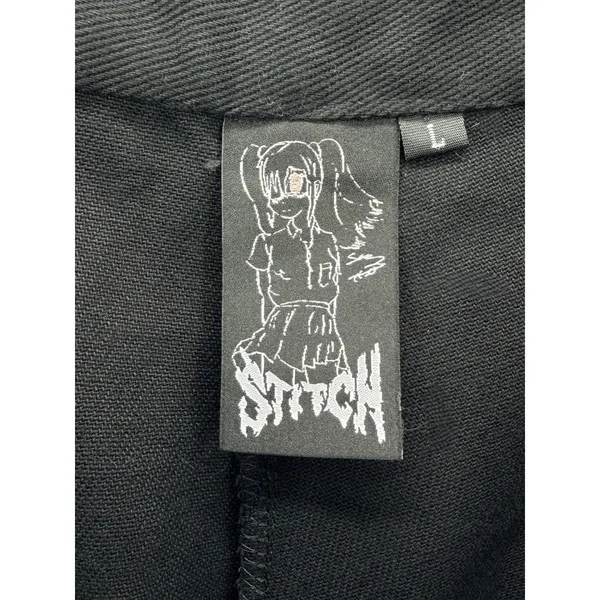 Y2K Graphic Cargo Pants Black Anime Skull Streetwear Alt Utility Rave Stitch L - Image 5