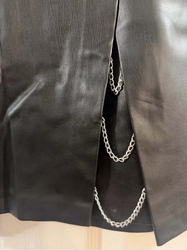 Bershka Black Faux Leather Mini Skirt with Chain Accents - Image 2
