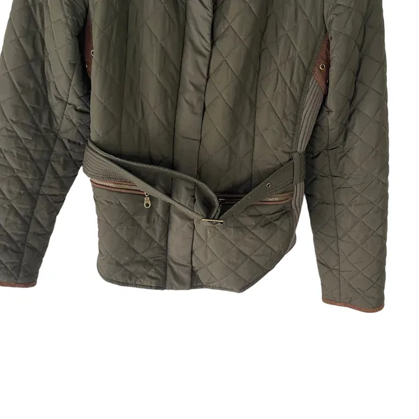 Johnston & Murphy Women's Size Large Army Green Quilted Belted‎ Coat - Image 3