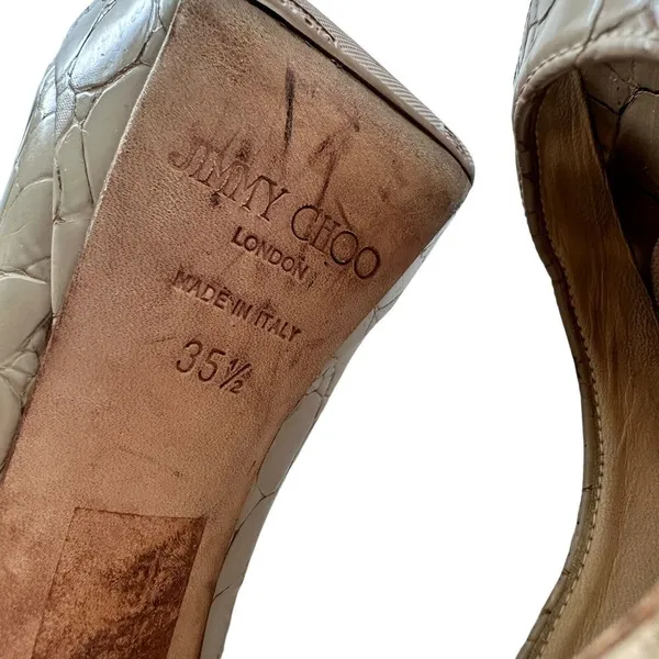Jimmy Choo High Heels 35.5 US 6 Croc Embossed Open Toe Neutral Platform - Image 4