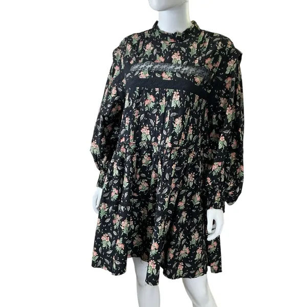 Pilcro Anthropologie NWT Large Long‎ Sleeve Mock Neck Swing Mini Dress Floral - Image 4