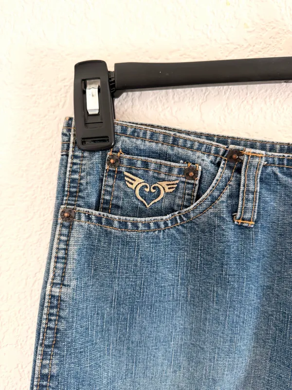 Y2K Knee Length Denim Skirt Blue - Image 3