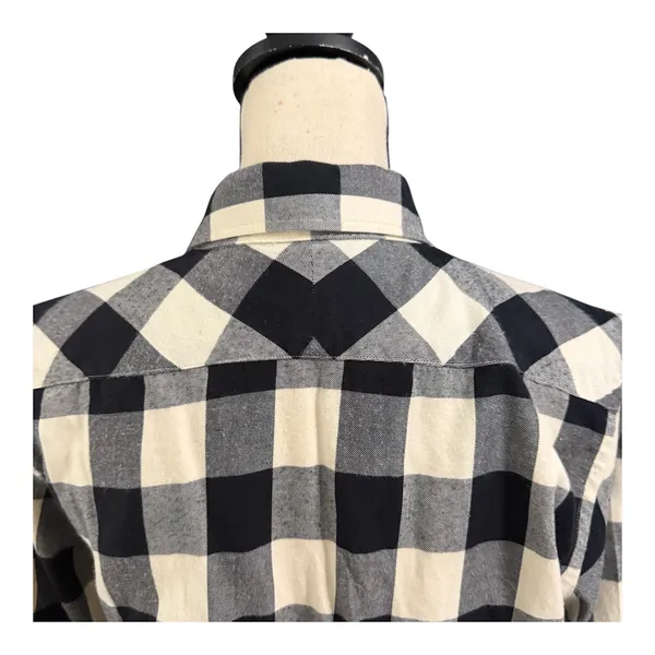 Lauren Ralph Lauren Womens Black Cream Buffalo Plaid Ruffle Button Down Top Sz M - Image 3