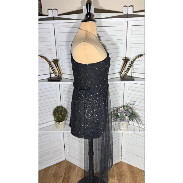 Shein mini dress black sparkle one shoulder sheer cocktail glam whimsigoth sz 1X - Image 3