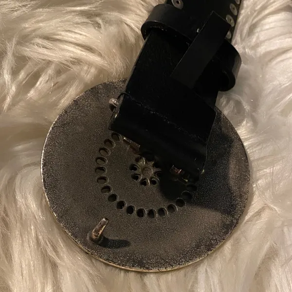 Black Studded Leather Belt with Decorative Round Buckle - Image 7