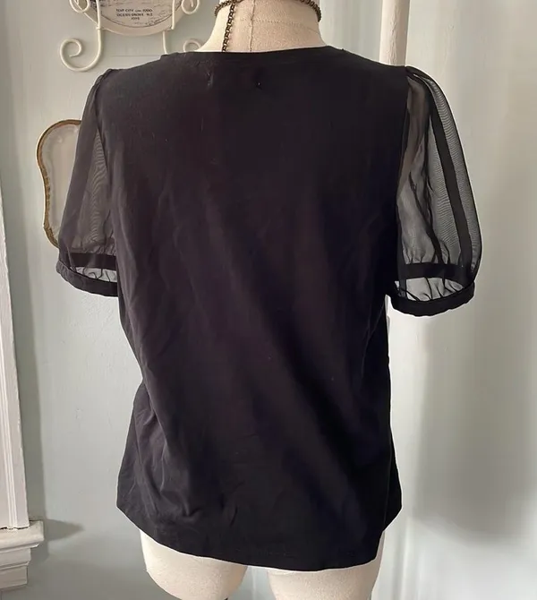 Madewell Black Sheer Sleeve Knit Top Size Medium - Image 4