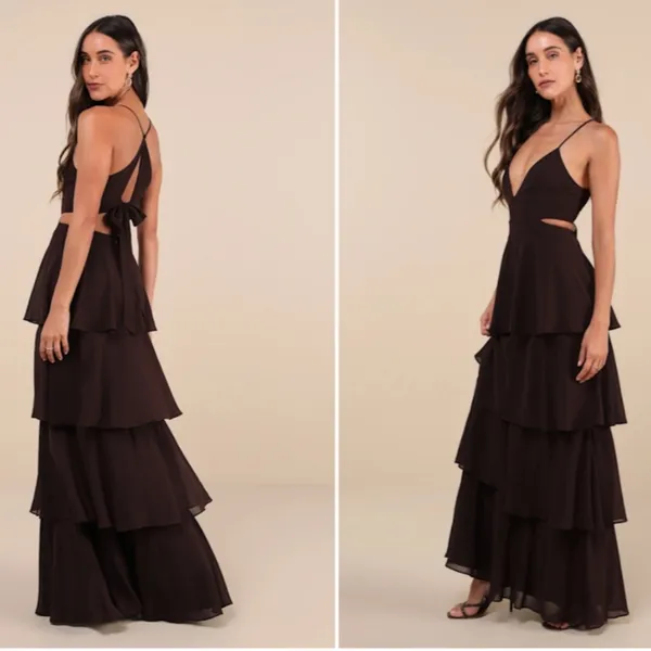 LULUS Prom Wedding Bridesmaid Sexy Tiered Ruffles Elegant Flowy Maxi Dress - Image 2