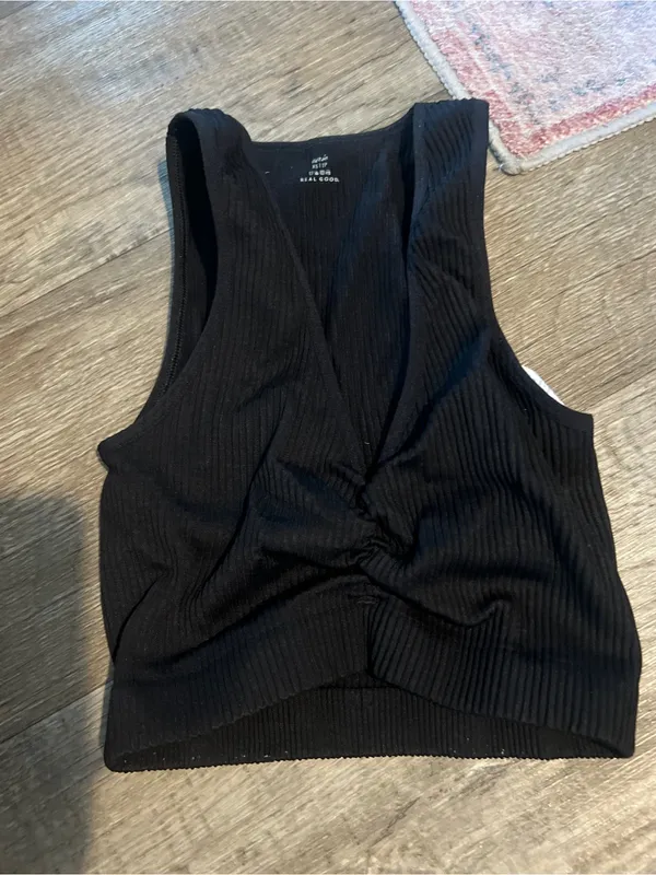 Aerie Black Twist-Front Ribbed Tank Top - Women - Image 4