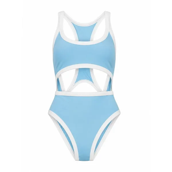 Aerie Blue White Trim Cutout One Piece Swimsuit Racerback Y2K Size Medium - Image 2