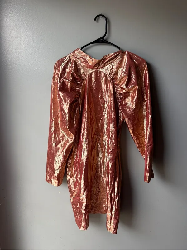 Little Moon Metallic Rose Gold Long Sleeve Mini Dress - Image 5