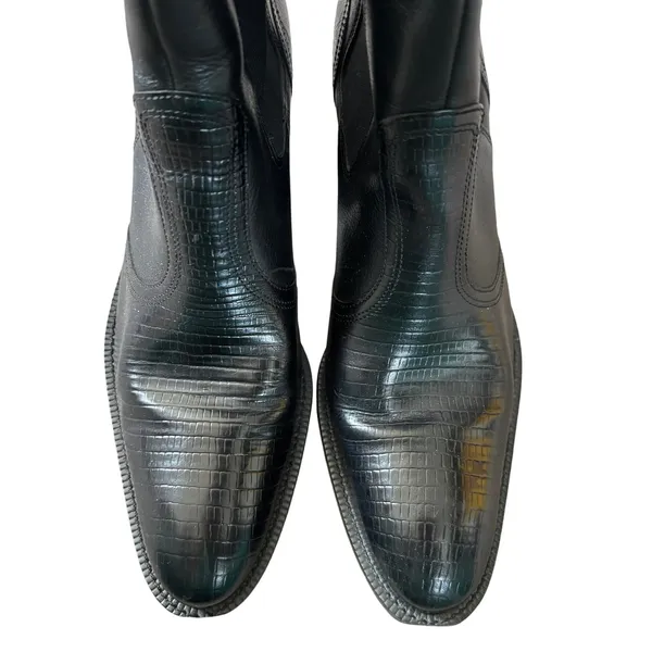 Hunt Club Cheyenne Chelsea Boots‎ Sz 8.5 Black Leather Crocodile Western Heeled - Image 3