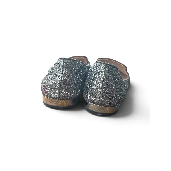 Miu Miu Silver Glitter Studded Toe Cap Smoking Slipper Loafers EU 37 US 7 5S8518 - Image 3